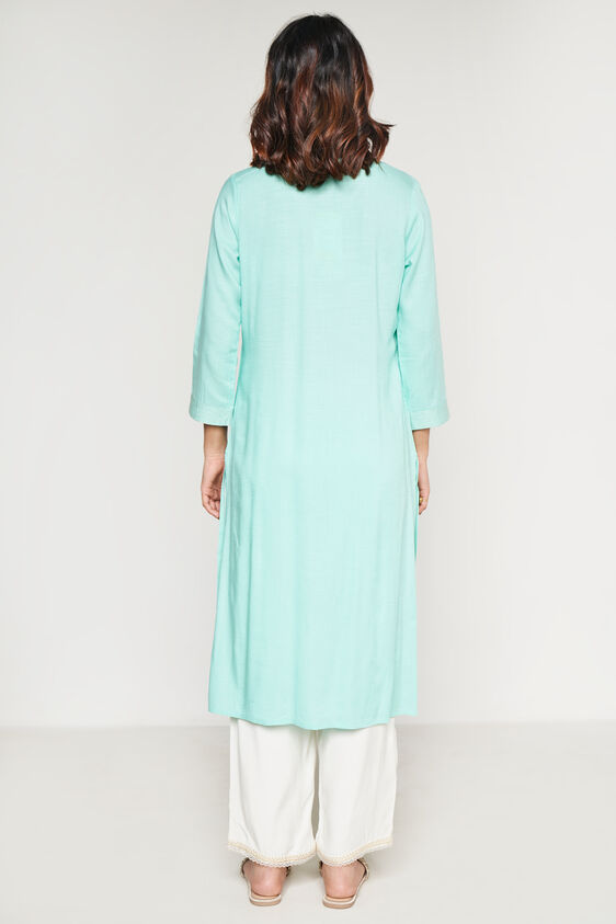 Solid Embroidered Straight Kurta, Mint, image 4